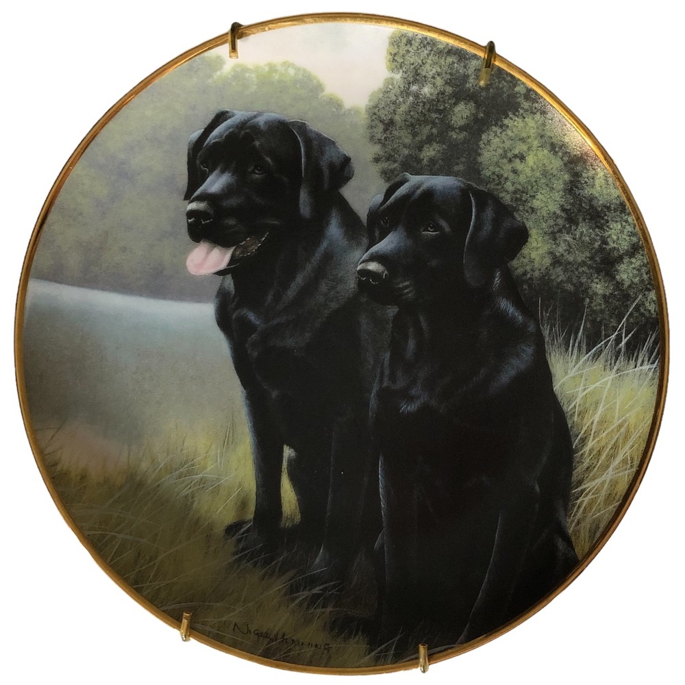 Labrador Retriever Decorative Plate Wall Art Black Lab Dog Porcelain Artist Sign
